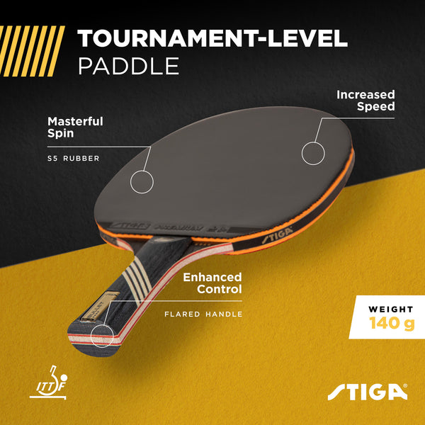 STIGA Bullet Ping Pong Paddle – 5-ply Extra Light Blade – 2mm Premium Sponge – Italian Concave Handle for Masterful Grip – Performance Table Tennis Racket for Competitive Play 